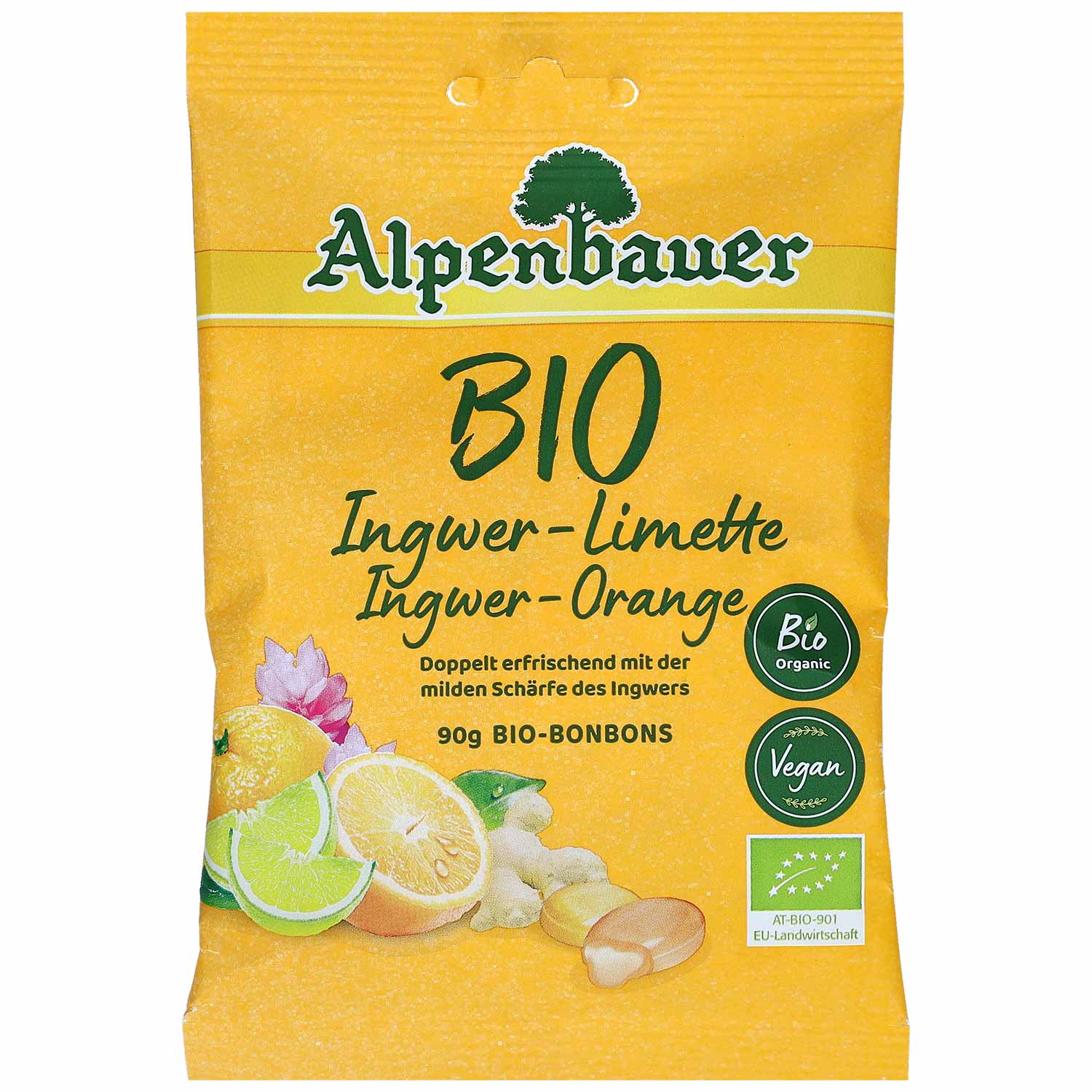 Alpenbauer Bio Ingwer-Limette Ingwer-Orange Bonbons 90g