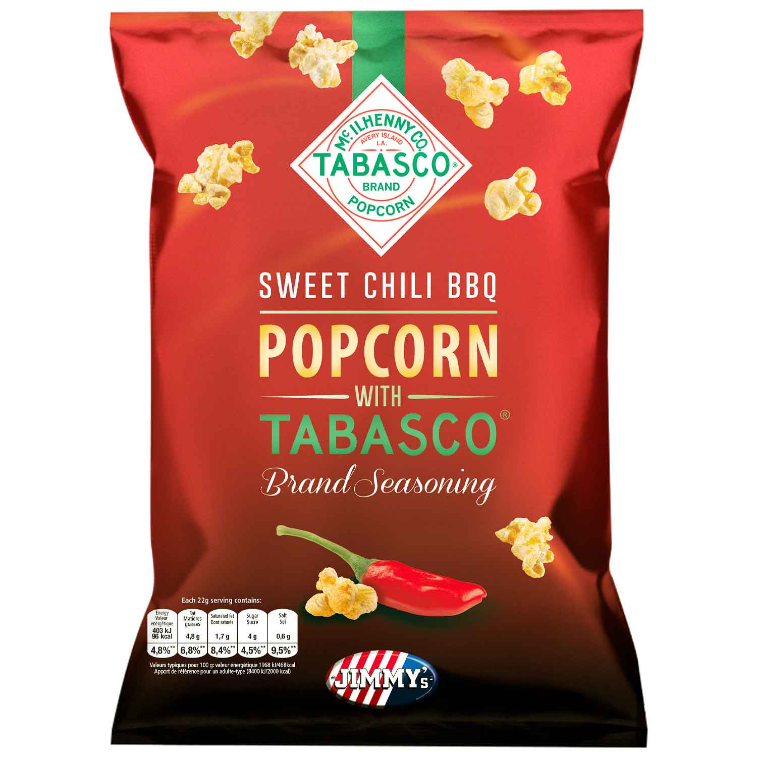 Jimmy's Popcorn Mini Bags Sweet Chili BBQ with Tabasco 21x24g